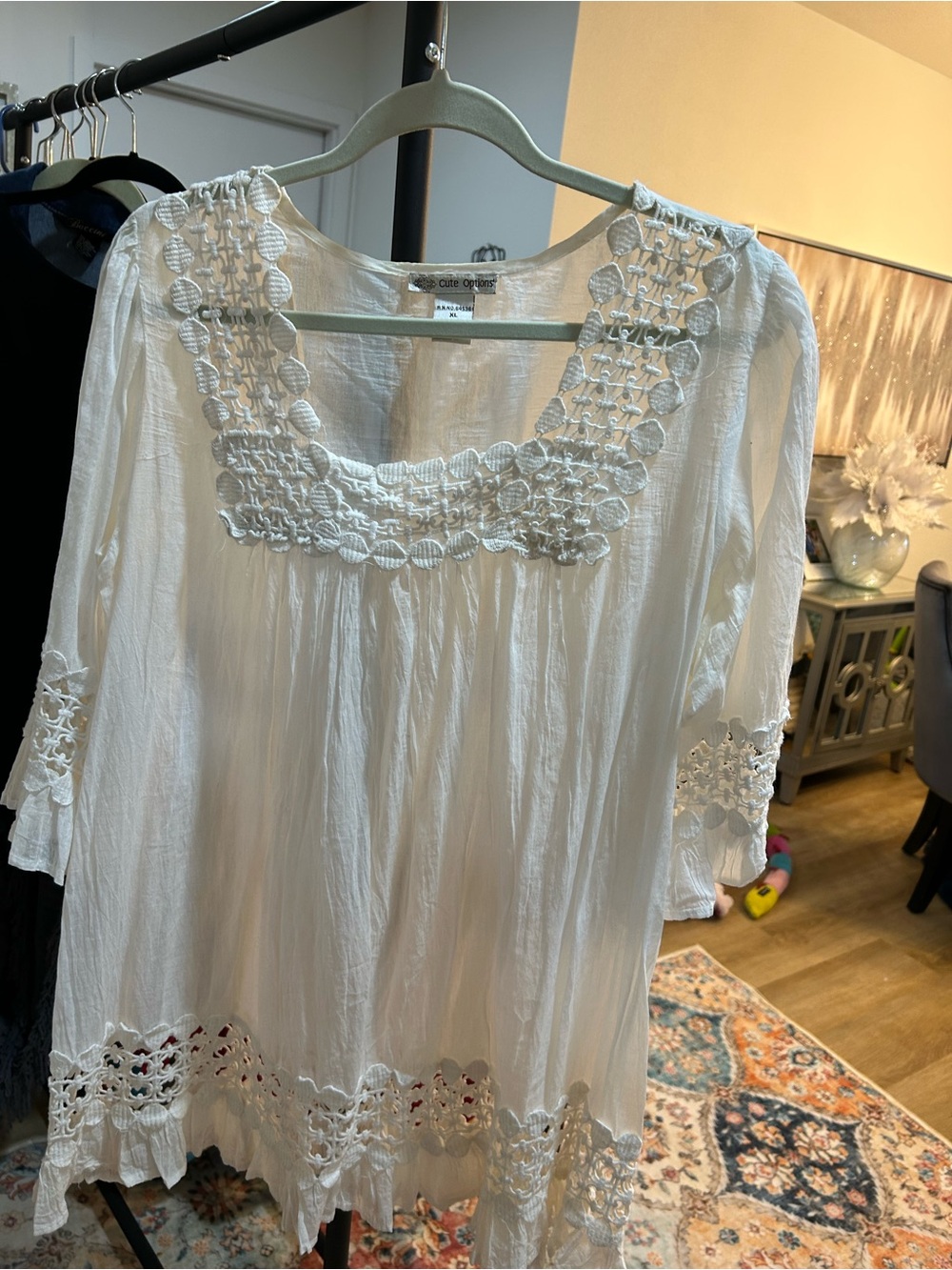 White Crochet-Trim Peasant Tunic - Women